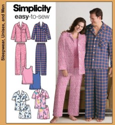 3971 SIMPLICITY EZ UNISEX PAJAMA TOPS SLEEVES OR NOT, BOTTOMS PATTERN 40-50'' CHEST